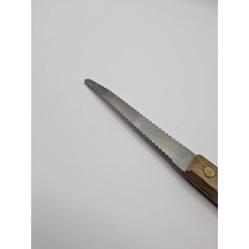 Vintage Ekco Stainless Grapefruit Knife Wood Handle USA Curved Serrated - 7 1/4